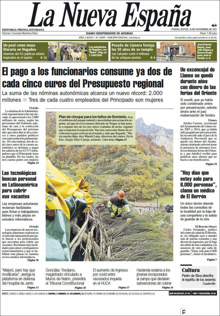 Portada de La Nueva España (Espa&ntilde;a)