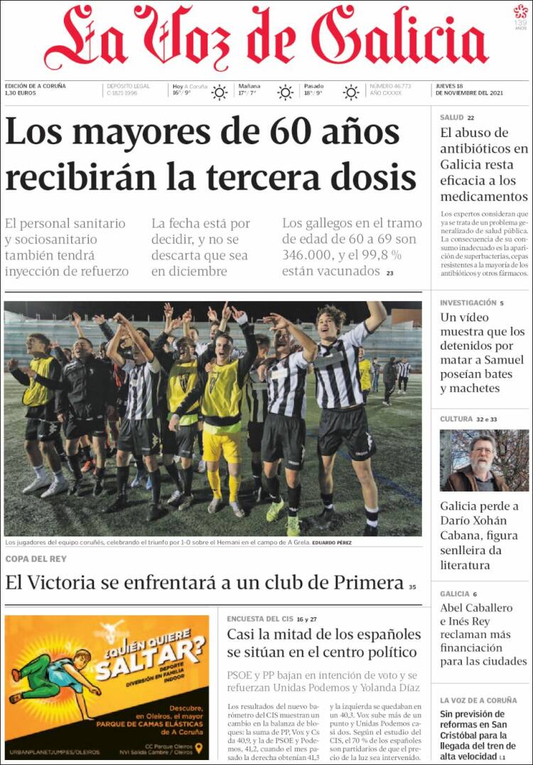 Portada de La Voz de Galicia (Espa&ntilde;a)