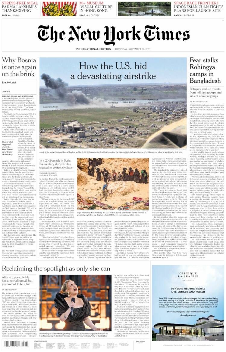 Portada de International New York Times (Europa)