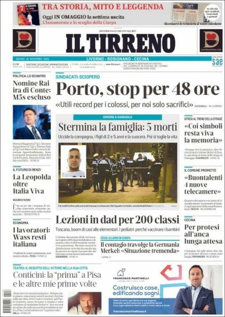 Portada de Il Tirreno (Italia)