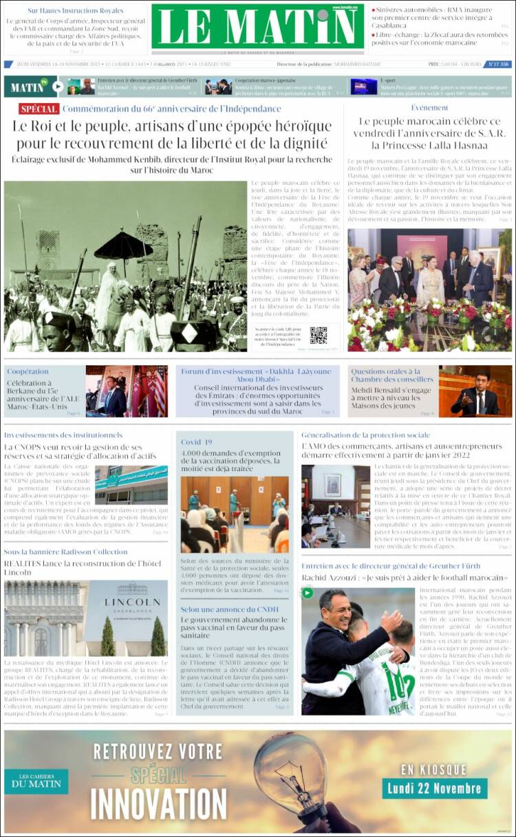 Portada de Le Matin (Marruecos)