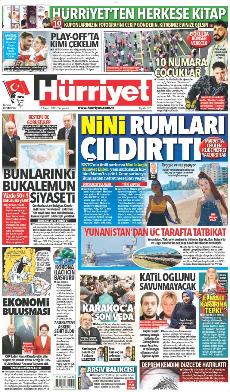 Portada de Hürriyet (Turqu&iacute;a)