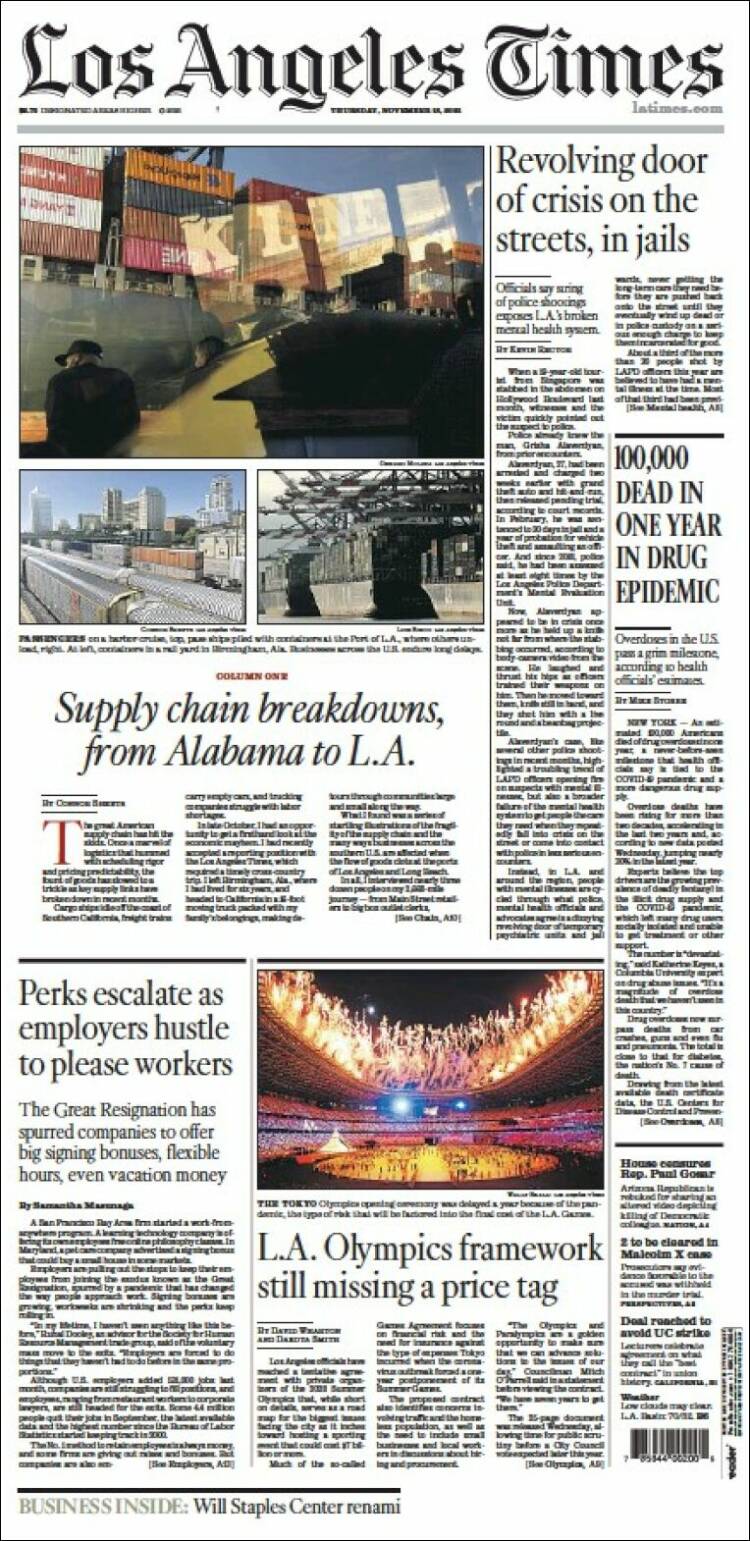 Portada de Los Angeles Times (USA)