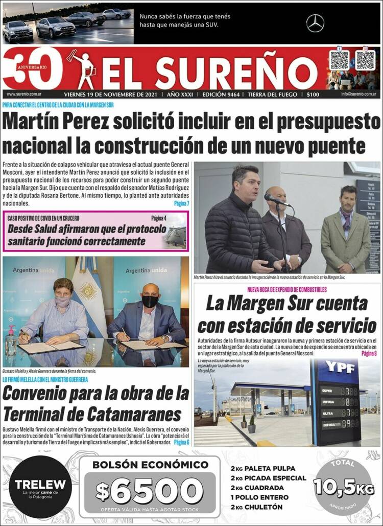 Portada de Diario El Sureño (Argentina)