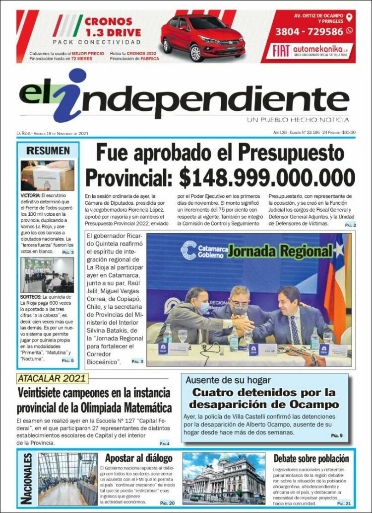 Portada de El Independiente (Argentina)