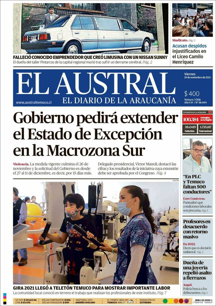 Portada de El Austral de Temuco (Chile)