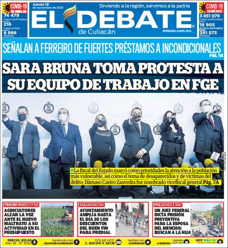 Portada de El Debate de Culiacán (México)