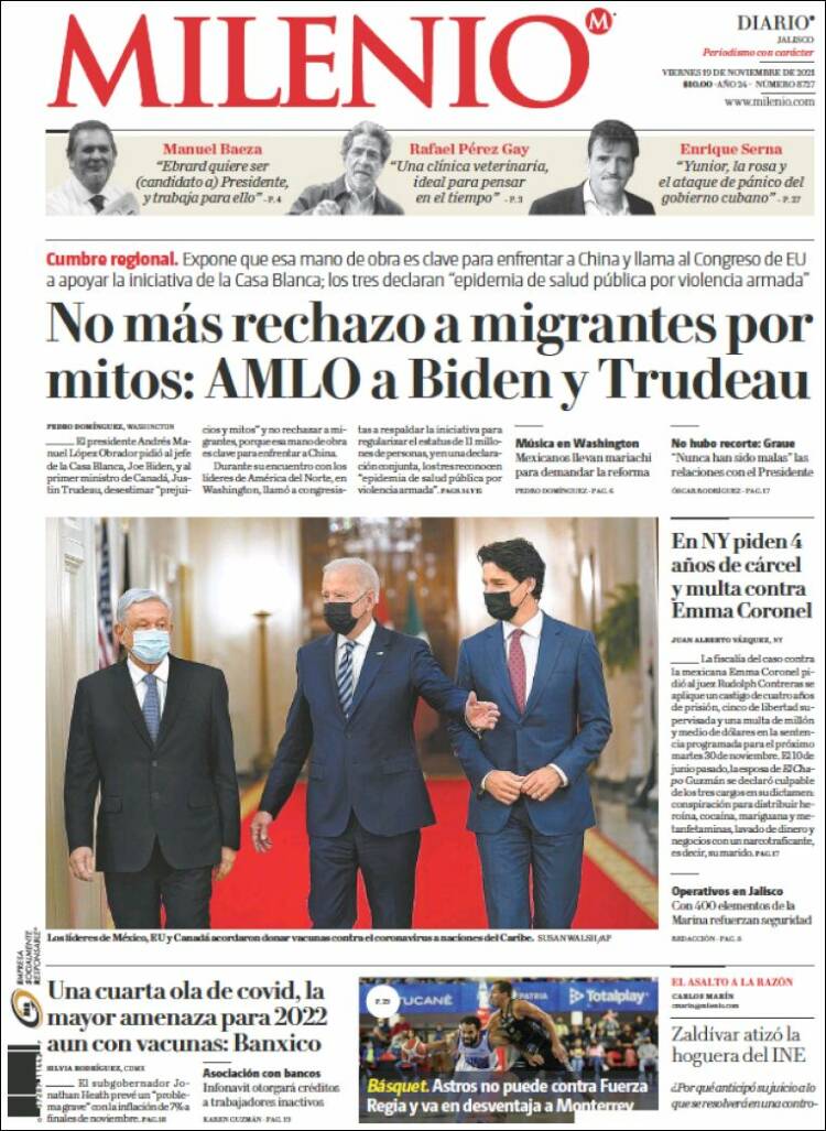 Portada de Milenio - Jalisco (México)