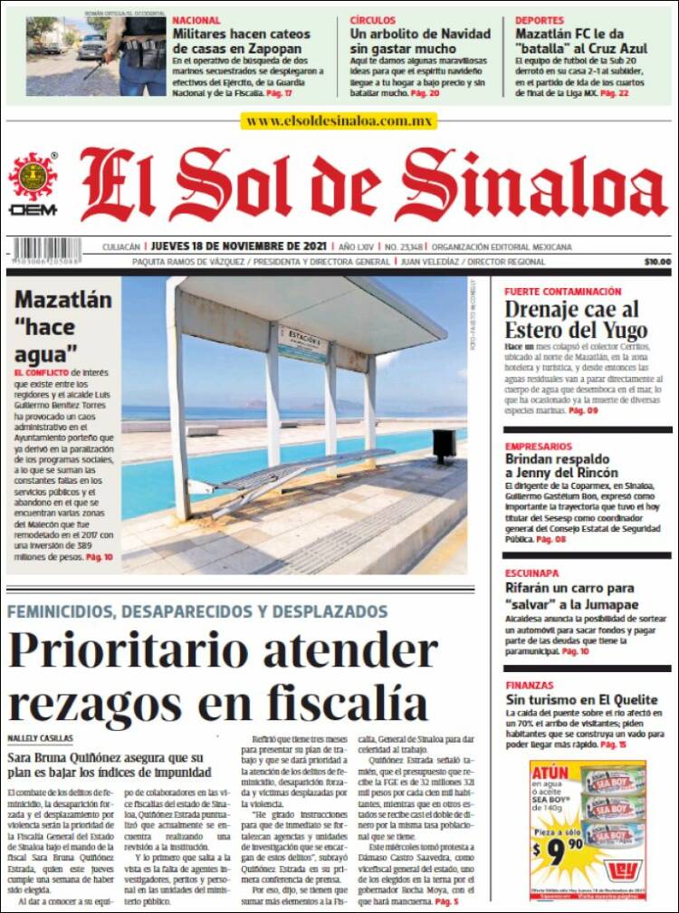 Portada de El Sol de Sinaloa (México)