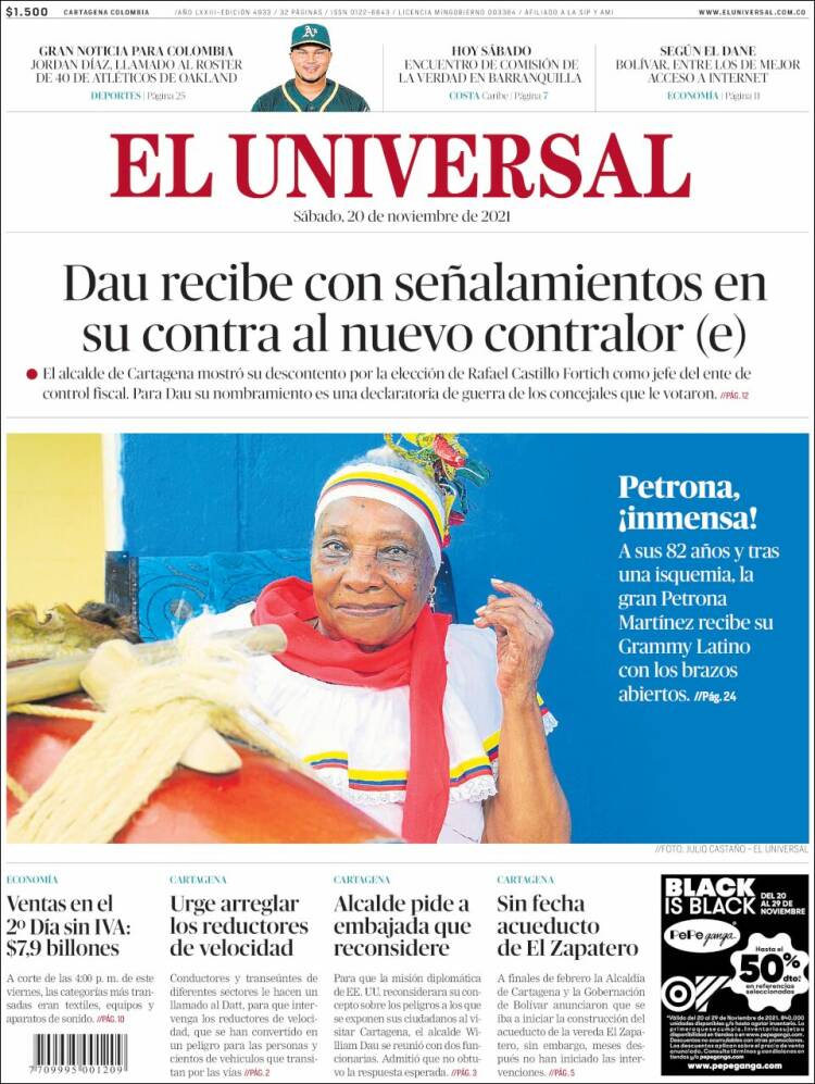 Portada de El Universal (Colombia)