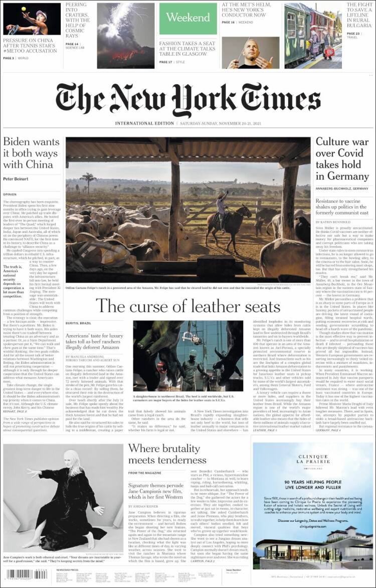 Portada de International New York Times (Europa)