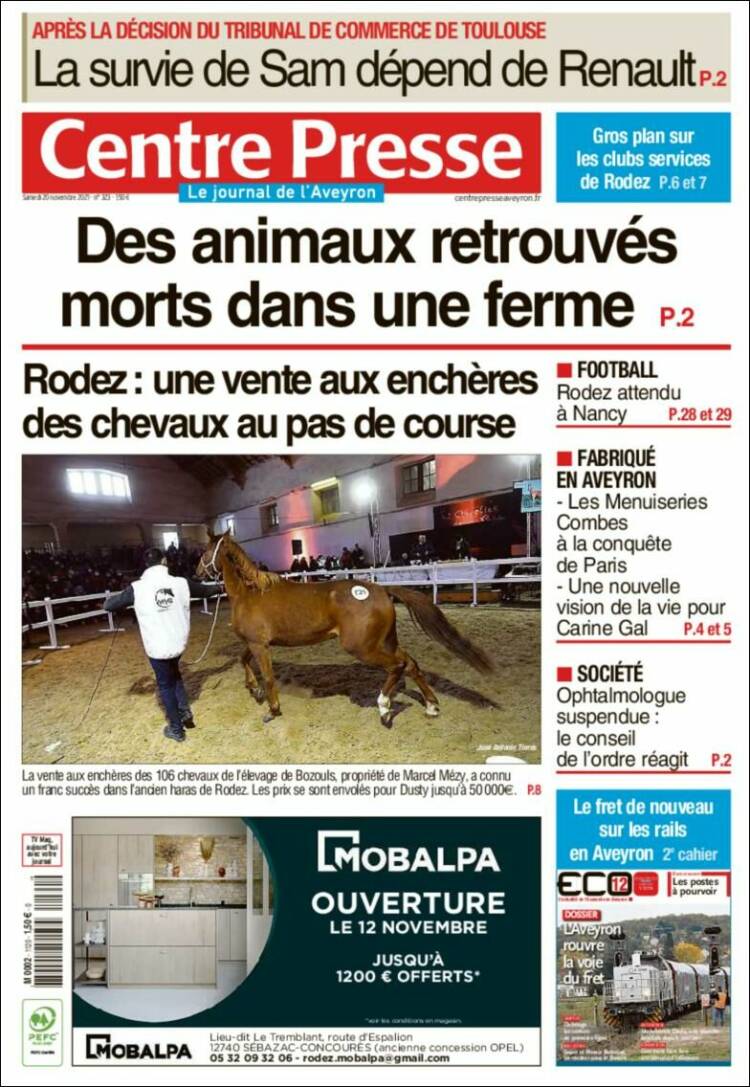 Portada de Centre Presse (Francia)