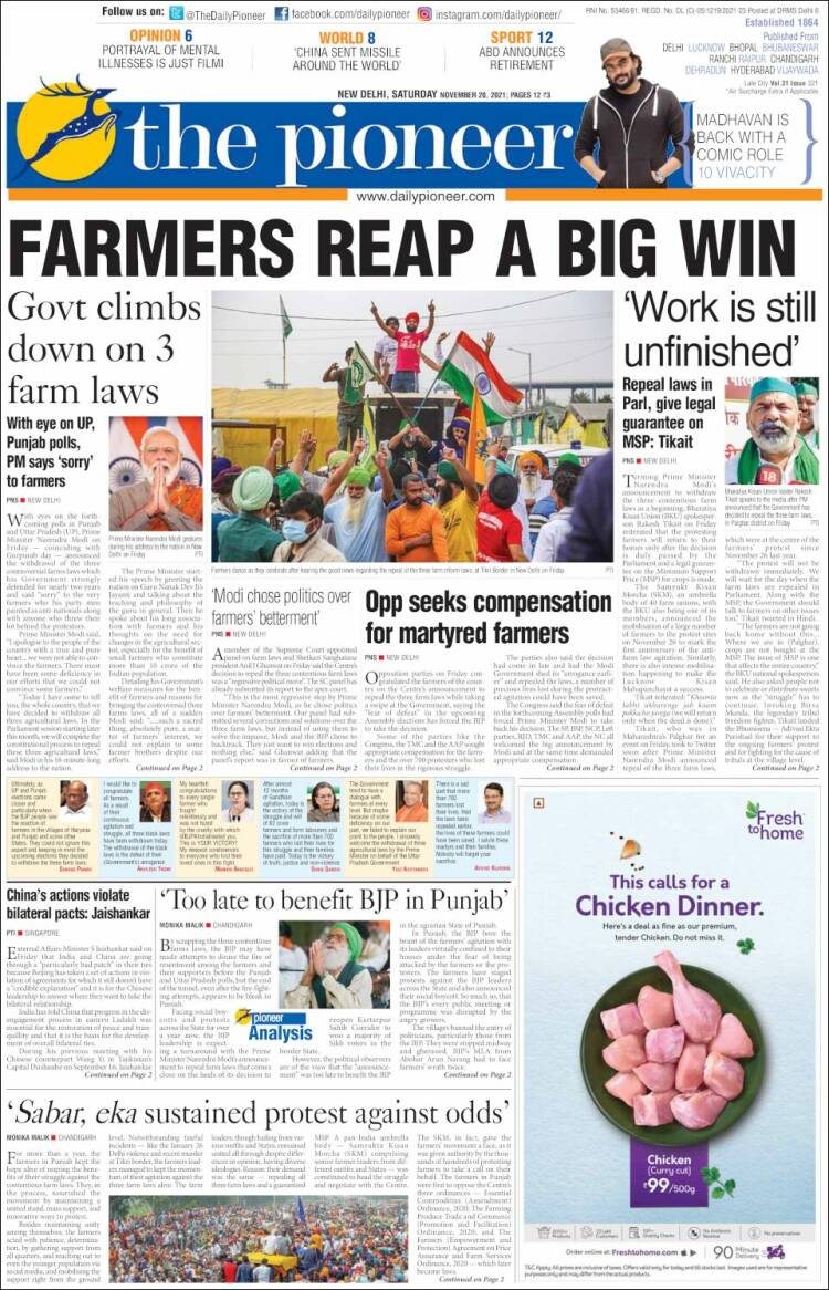 Portada de The Pioneer (India)