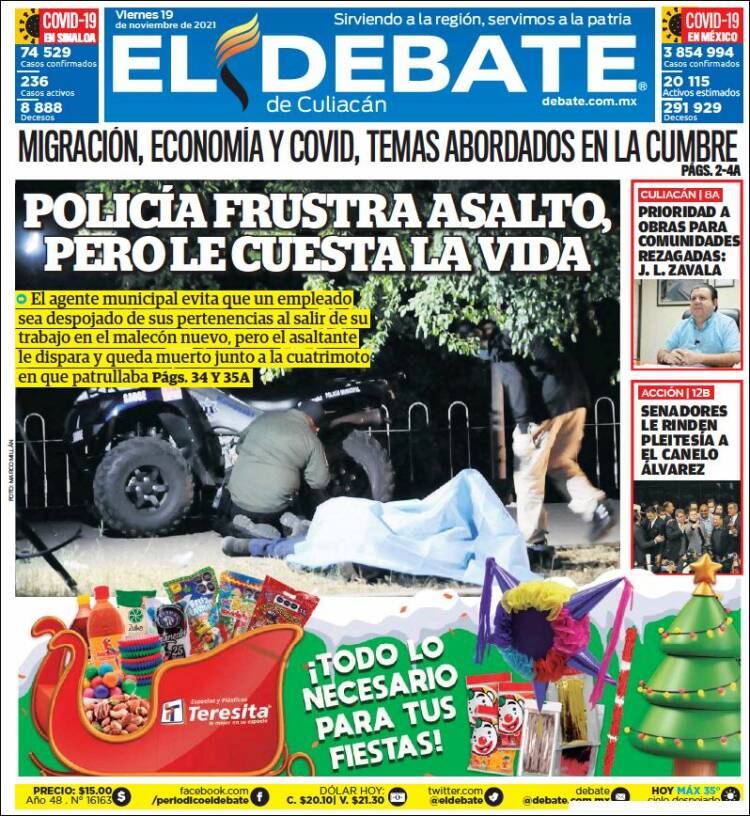 Portada de El Debate de Culiacán (México)