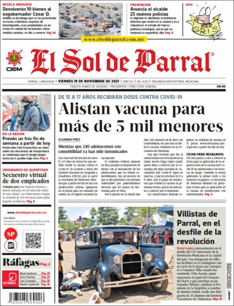 Portada de El Sol de Parral (M&eacute;xico)