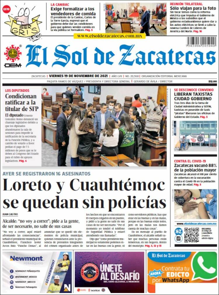 Portada de El Sol de Zacatecas (México)