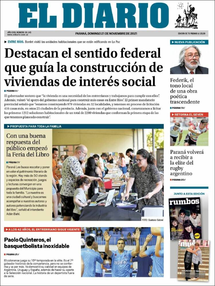 Portada de El Diario de Paraná (Argentina)