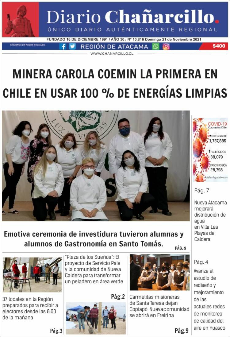 Portada de Diario Chañarcillo (Chile)