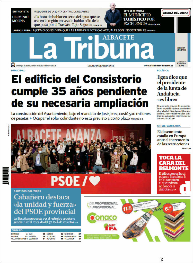 Portada de La Tribuna de Albacete (Espa&ntilde;a)