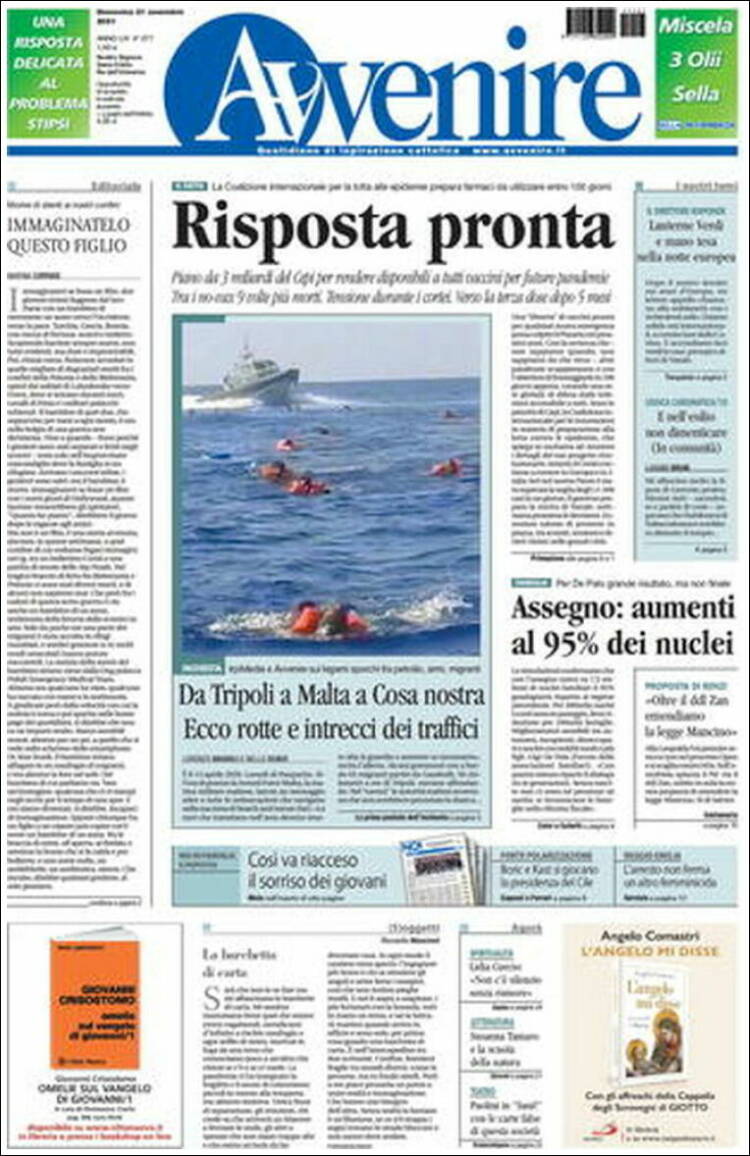 Portada de Avvenire (Italia)