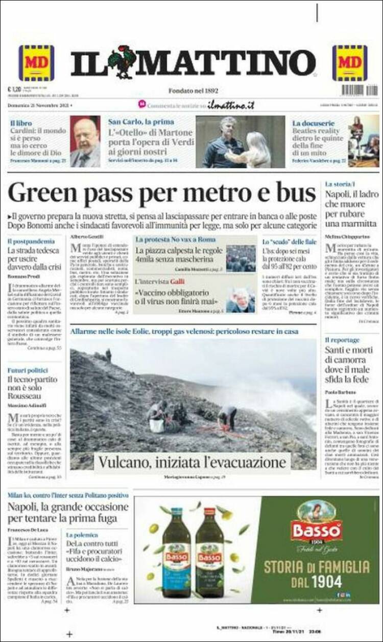 Portada de Il Mattino (Italia)