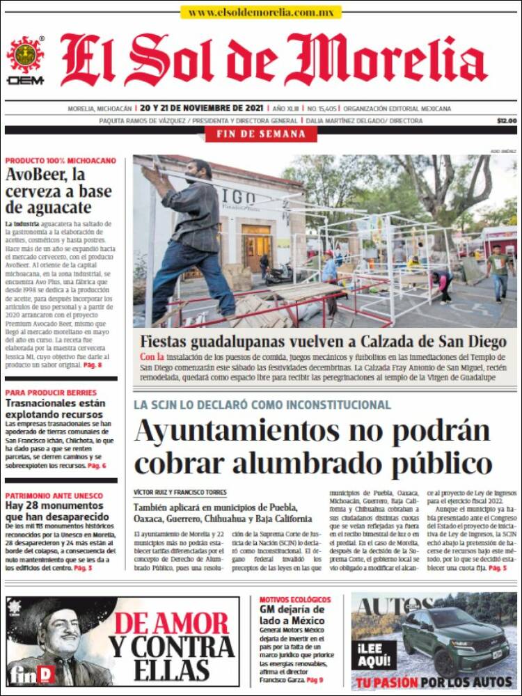 Portada de El Sol de Morelia (México)