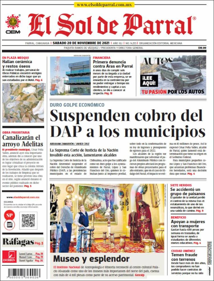 Portada de El Sol de Parral (México)