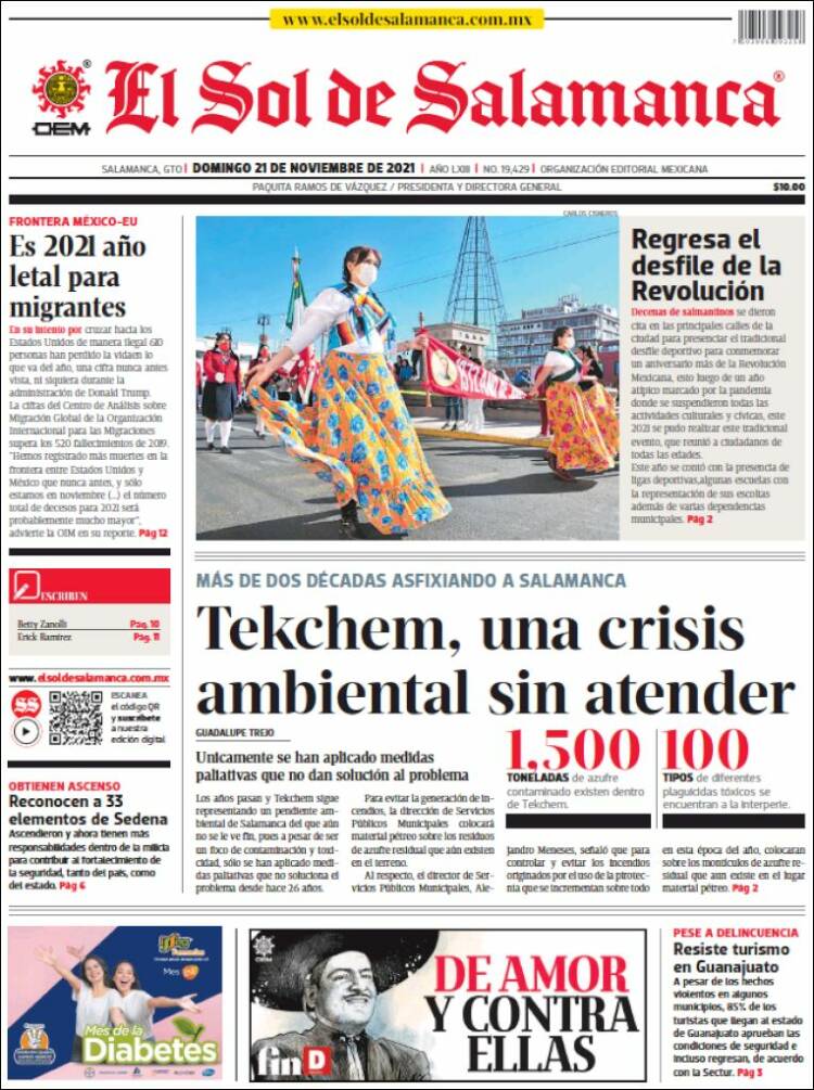 Portada de El Sol de Salamanca (México)