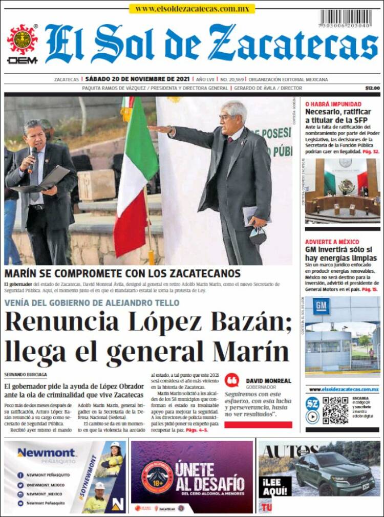 Portada de El Sol de Zacatecas (México)