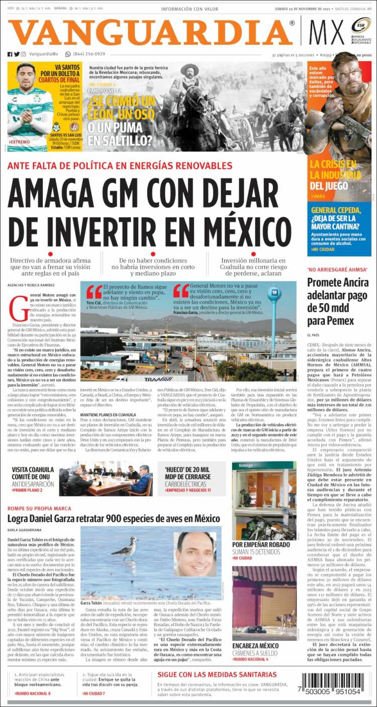 Portada de Vanguardia (México)