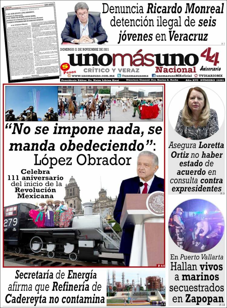 Portada de unomásuno (México)