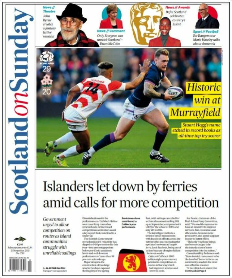 Portada de The Scotsman (Reino Unido)