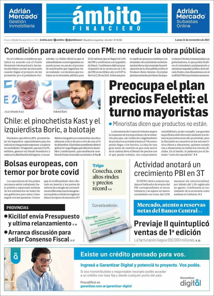 Portada de Diario Ambito Financiero (Argentina)