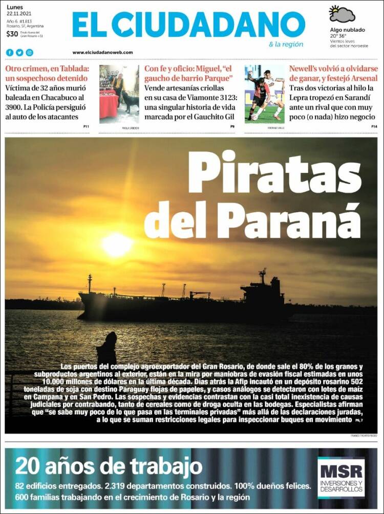 Portada de Diario El Ciudadano (Argentina)