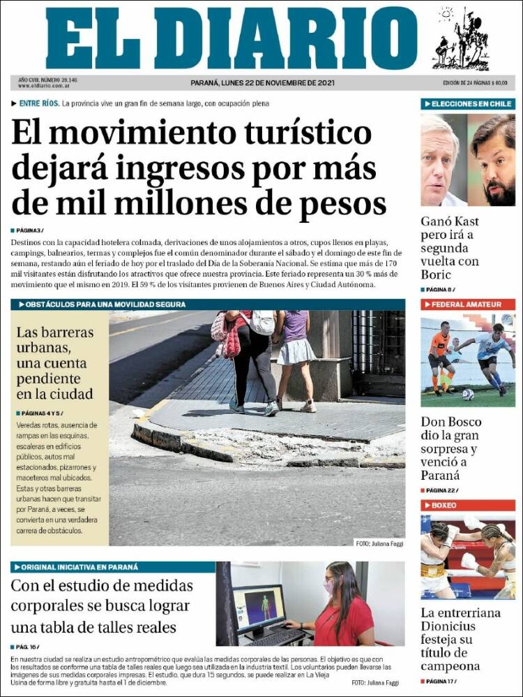 Portada de El Diario de Paraná (Argentina)