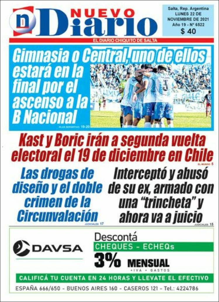 Portada de Nuevo Diario de Salta (Argentina)