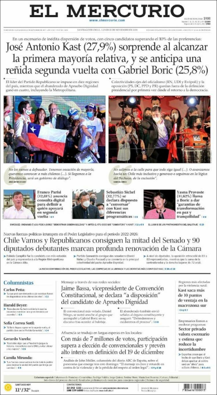 Portada de El Mercurio (Chile)