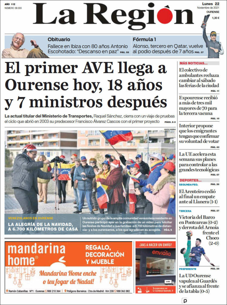 Portada de La Región de Ourense (Espa&ntilde;a)
