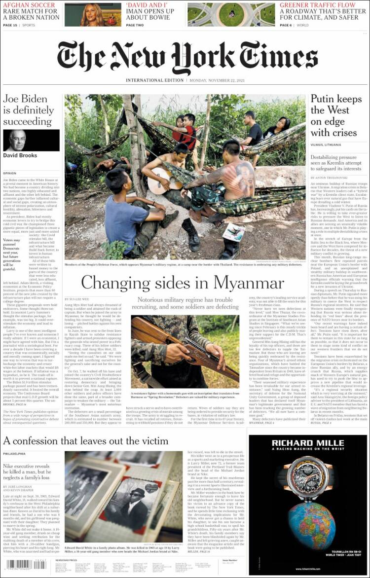 Portada de International New York Times (Europa)