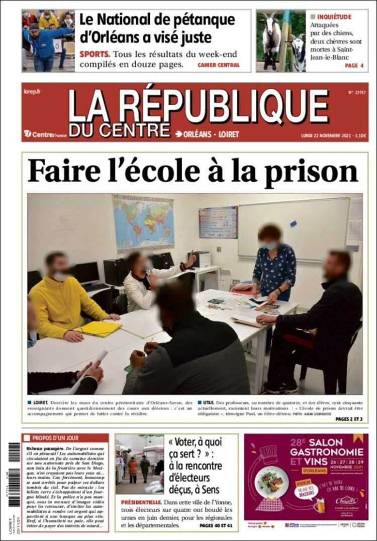 Portada de La République du Centre (Francia)