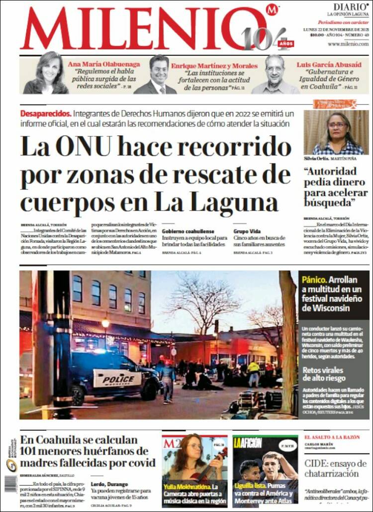 Portada de Milenio - Laguna (M&eacute;xico)