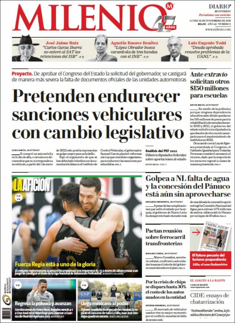 Portada de Milenio de Monterrey (M&eacute;xico)