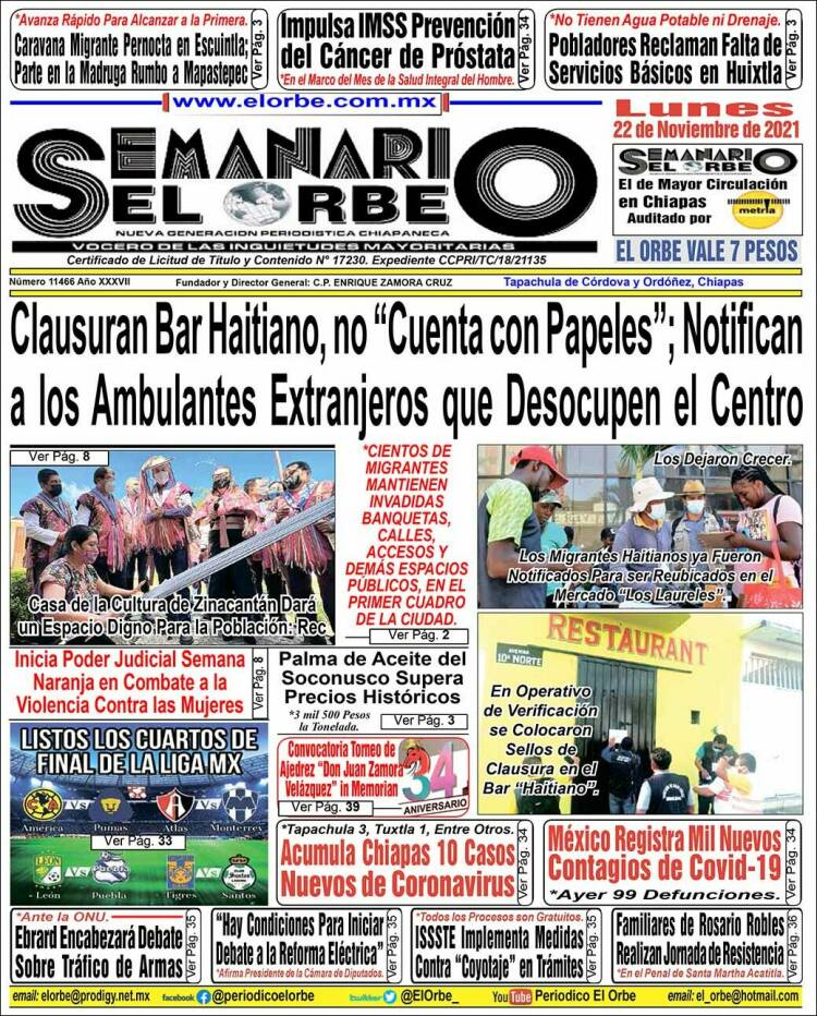Portada de El Orbe (M&eacute;xico)