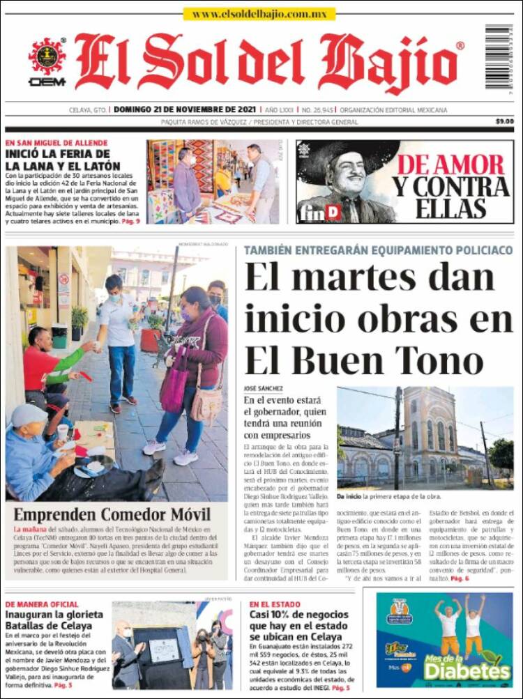 Portada de El Sol del Bajio (M&eacute;xico)