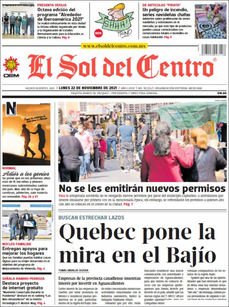 Portada de El Sol del Centro (M&eacute;xico)