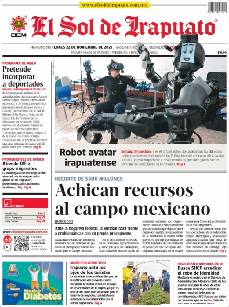 Portada de El Sol de Irapuato (M&eacute;xico)