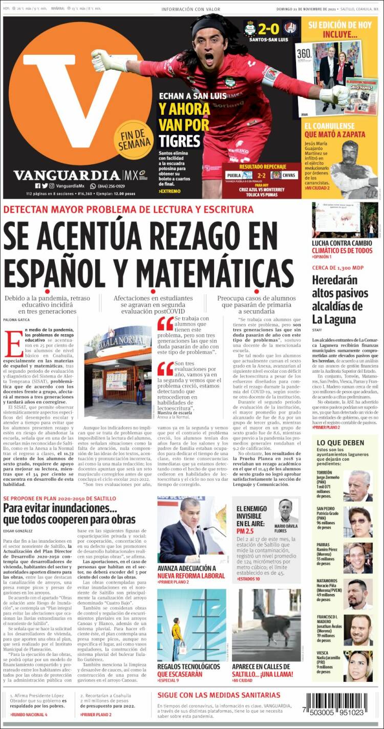Portada de Vanguardia (M&eacute;xico)