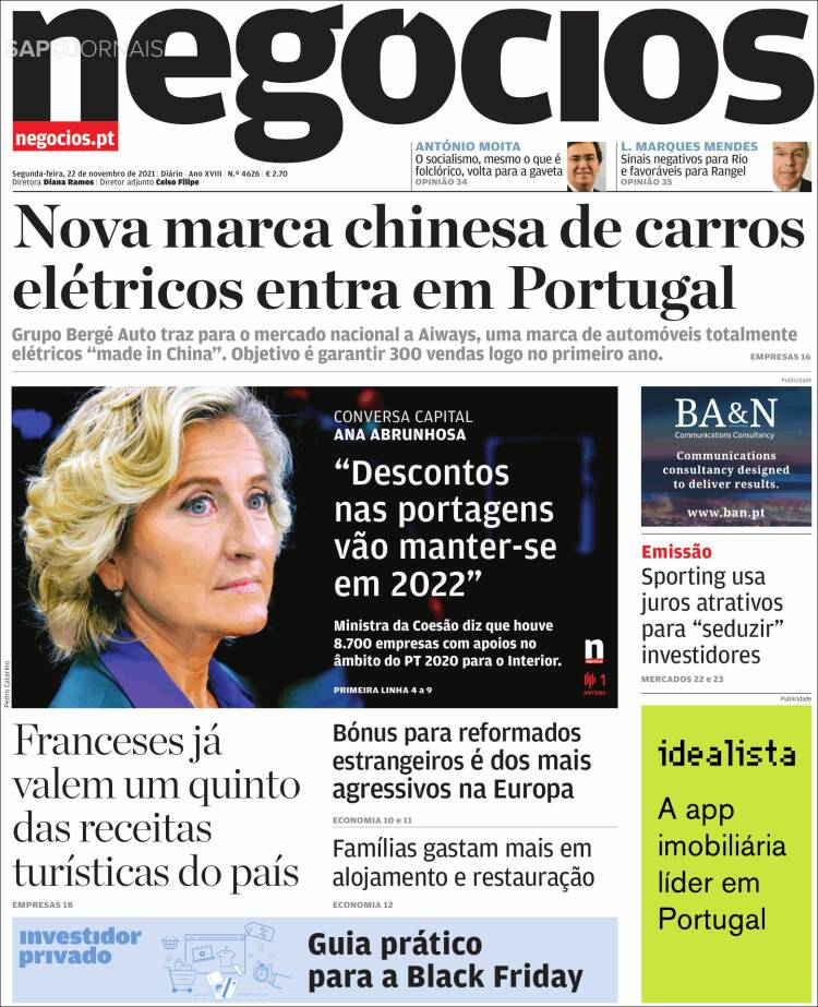 Portada de Jornal de Negócios (Portugal)