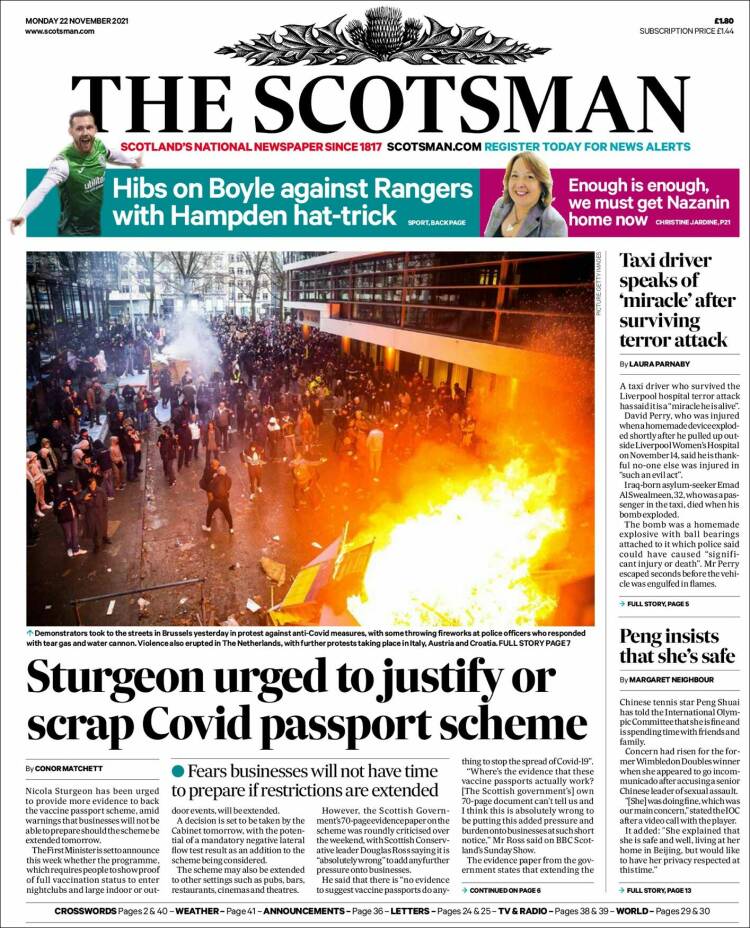 Portada de The Scotsman (Reino Unido)