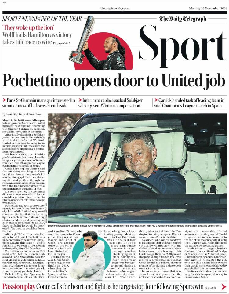 Portada de Telegraph Sport (Reino Unido)